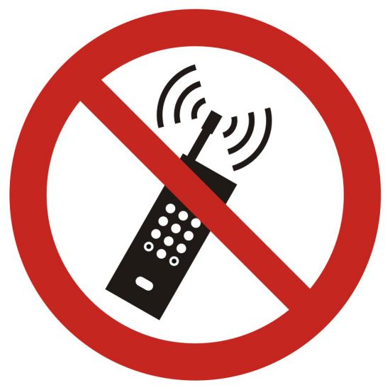 Znak BHP - zakaz używania telefonów komórkowych