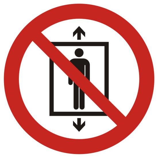 Znak BHP - zakaz używania windy przez ludzi