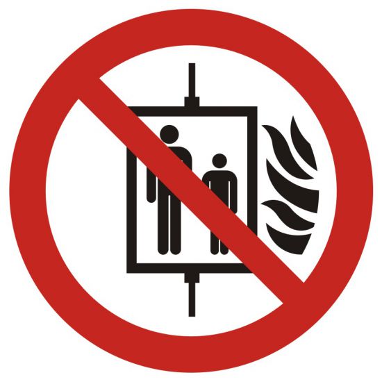 Znak BHP - zakaz używania windy w razie pożaru