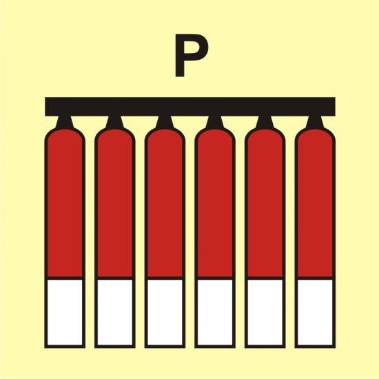 Znak morski - zamocowana bateria gaśnicza (P - proszek)