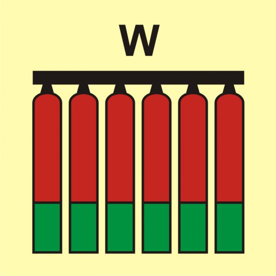 Znak morski - zamocowana bateria gaśnicza (W - woda)