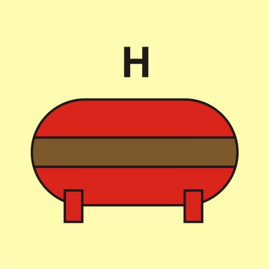 Znak morski - zamocowana instalacja gaśnicza (H - gaz)