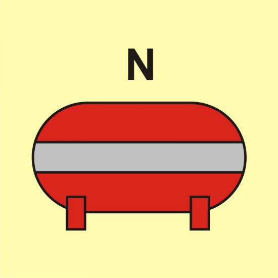 Znak morski - zamocowana instalacja gaśnicza (N - azot)