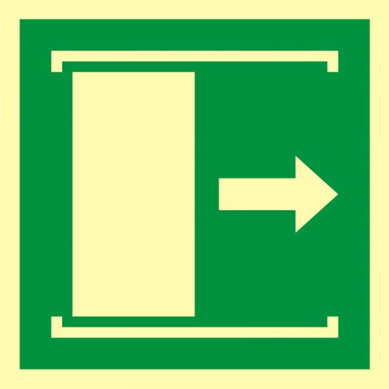 Znak ewakuacyjny - drzwi przesuwane w celu otwarcia
