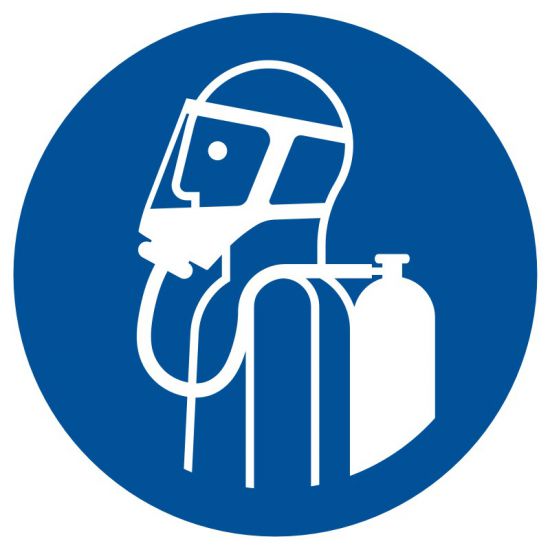 Znak BHP - nakaz używania aparatu oddechowego