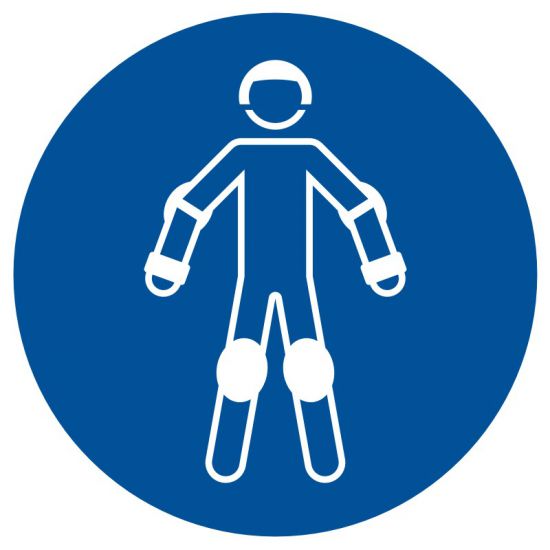 Znak BHP - nakaz używania ochraniaczy sportowych