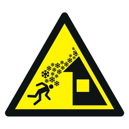 Znak BHP - ostrzeżenie przed osuwającym się śniegiem z dachu