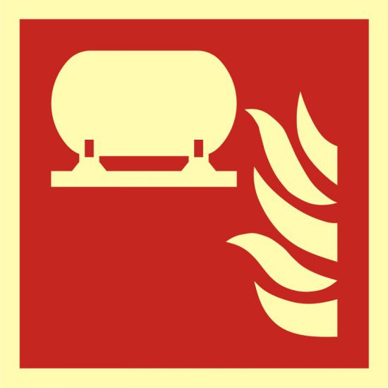 Znak przeciwpożarowy - zamocowana instalacja gaśnicza
