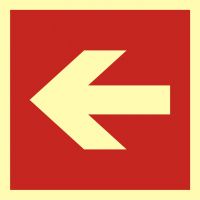 Znak przeciwpożarowy - kierunek do miejsca rozmieszczenia sprzętu pożarniczego lub urządzenia ostrzegającego