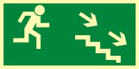 Znak ewakuacyjny - kierunek do wyjścia drogi ewakuacyjnej schodami w dół w prawo