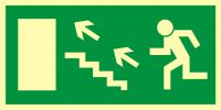 Znak ewakuacyjny - kierunek do wyjścia drogi ewakuacyjnej schodami w górę w lewo 2