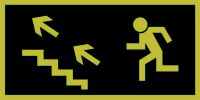 Znak ewakuacyjny - kierunek do wyjścia drogi ewakuacyjnej schodami w górę w lewo