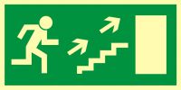 Znak ewakuacyjny - kierunek do wyjścia drogi ewakuacyjnej schodami w górę w prawo 2