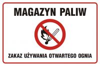 Znak BHP - magazyn paliw - Zakaz używania otwartego ognia 2