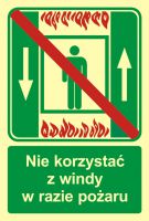 Znak ewakuacyjny - zakaz korzystania z dźwigu osob. w razie pożaru