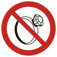 Znak BHP - zakaz noszenia biżuterii w pomieszczeniach produkcyjnych