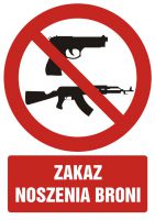 Znak BHP - zakaz noszenia broni z opisem