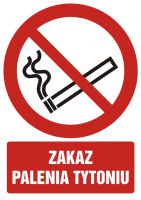 Znak BHP - zakaz palenia tytoniu z opisem