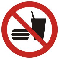 Znak BHP - zakaz wstępu z jedzeniem i piciem