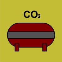 Znak morski - zamocowana instalacja gaśnicza (CO2 - dwutlenek węgla)
