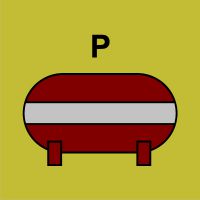 Znak morski - zamocowana instalacja gaśnicza (P - proszek)