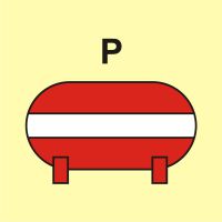 Znak morski - zamocowana instalacja gaśnicza (P - proszek)