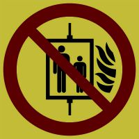 Znak przeciwpożarowy - nie używać dźwigu w przypadku pożaru 2