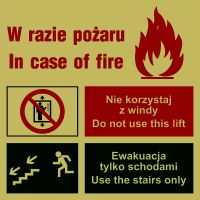 Znak ewakuacyjny - zakaz korzystania z windy w razie pożaru (lewostronne)