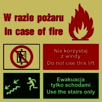 Znak ewakuacyjny - zakaz korzystania z windy w razie pożaru (lewostronne)